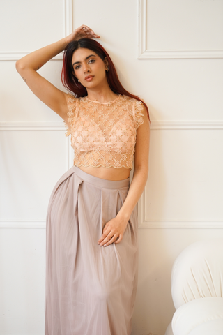 Floral Sheer Tulle Crop Top in Blush