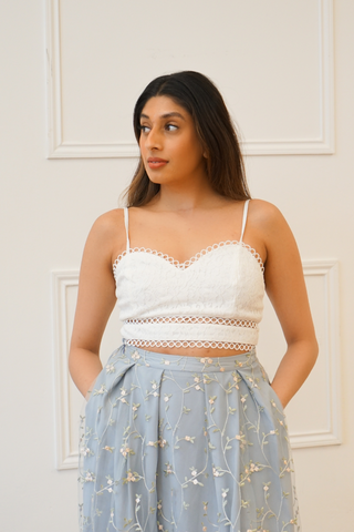 Lace Scallop Crop Top in White
