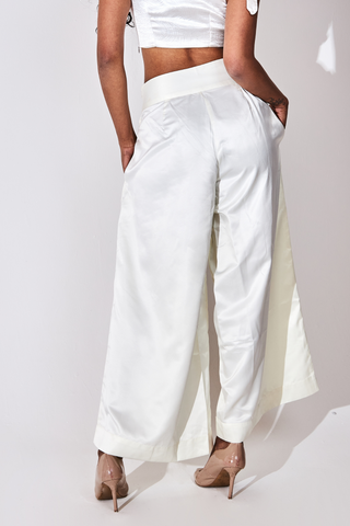 High Waisted Palazzo Trousers in Cream