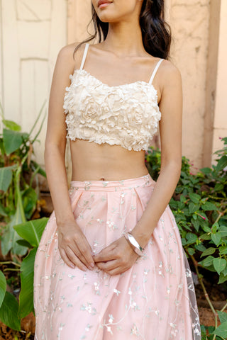 Petal Cami Lehenga Crop Top in Cream
