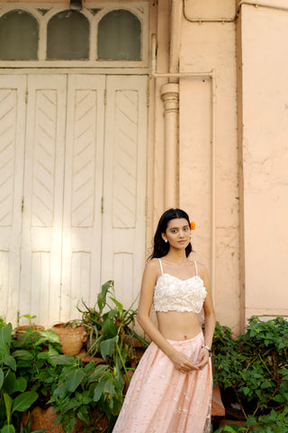Petal Cami Lehenga Crop Top in Cream