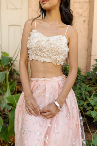 Petal Cami Lehenga Crop Top in Cream