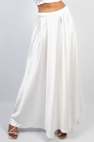 Pleated Maxi Skirt in White Velvet