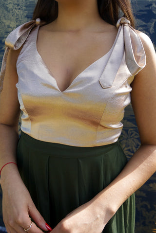 Tie on Bow Crop Top in Champagne