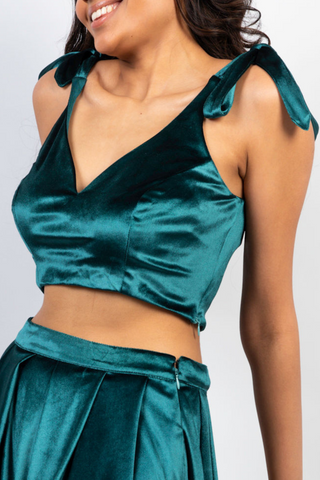 Tie on Bow Crop Top in Emerald Velvet