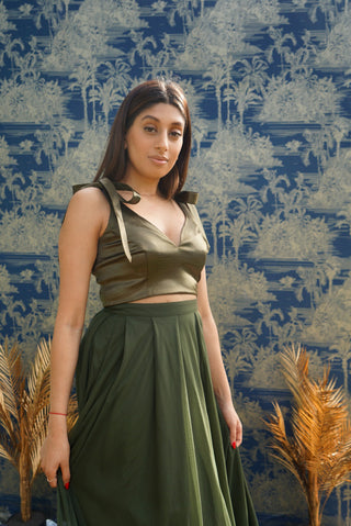 Tie on Bow Crop Top in Khaki