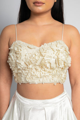 Petal Cami Lehenga Crop Top in Cream