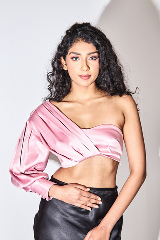 Hot pink one shoulder crop top sales