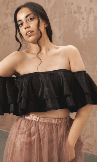 Frill bardot crop sales top