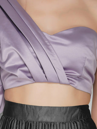 One Shoulder Puff Sleeve Crop Top - Lilac - the naked laundry.