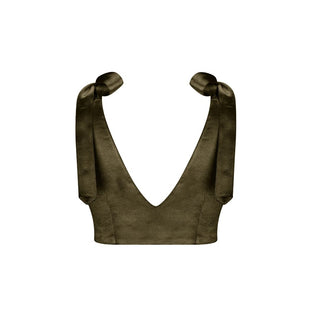 Tie on Bow Crop Top in Khaki
