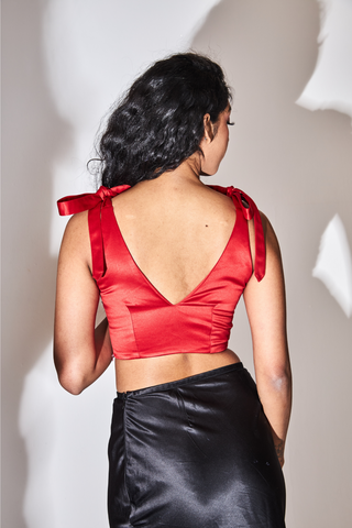 Tie on Bow Crop Top in Red