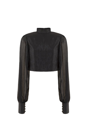 Balloon Sleeve Crop Top- Black - thenakedlaundry