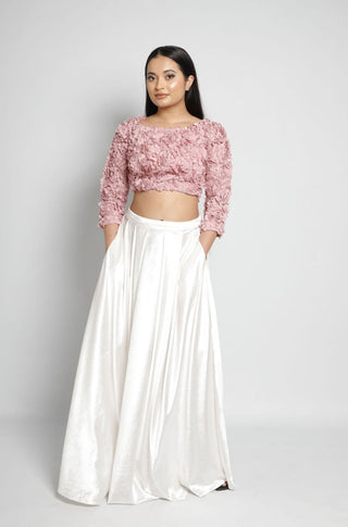 Petal Boat Neck Crop Top in Blush