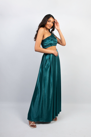 One Shoulder String Crop Top in Emerald Velvet