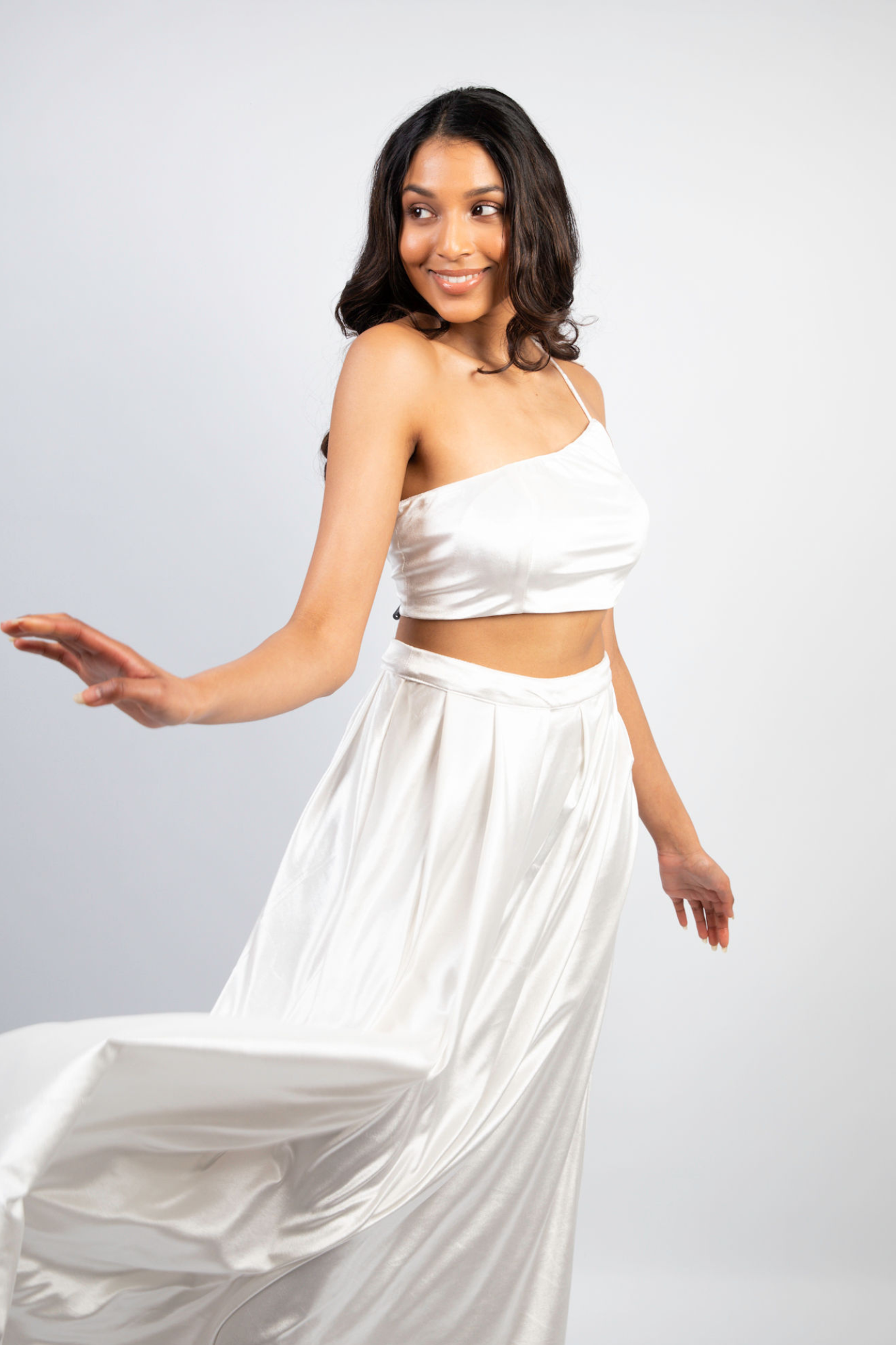 Pleated Maxi Skirt in White Velvet