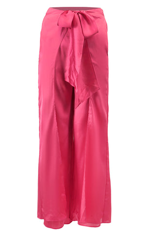 Wrap Bow Palazzo Trousers in Pink