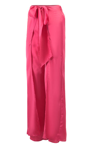 Wrap Bow Palazzo Trousers in Pink