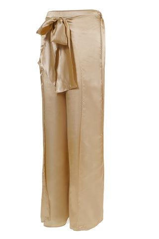 Wrap Bow Palazzo Trousers in Gold