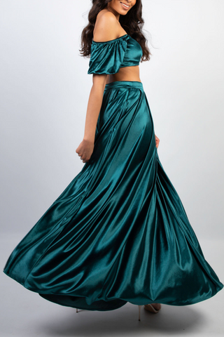 Pleated Maxi Skirt in Emerald Velvet