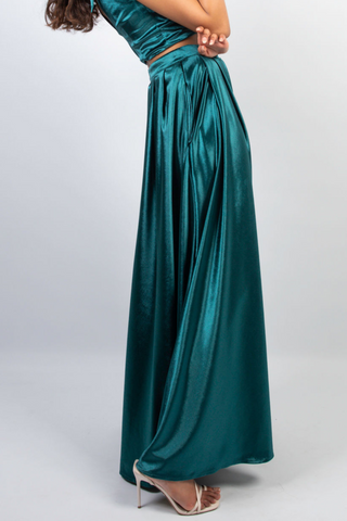 Pleated Maxi Skirt in Emerald Velvet