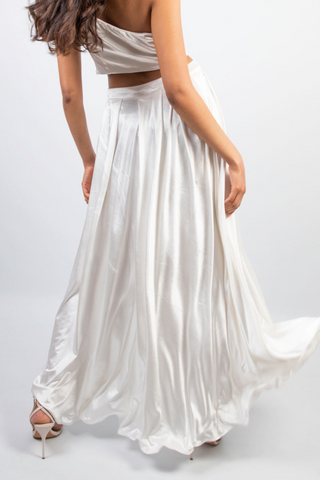 Pleated Maxi Skirt in White Velvet