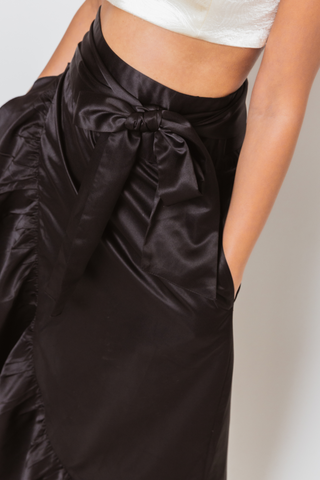 Frill Kimono Wrap Skirt in Black