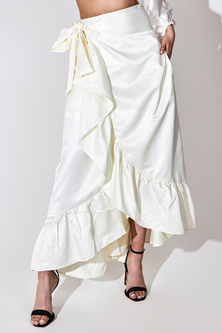 Frill Kimono Wrap Skirt in Cream