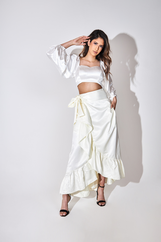 Frill Kimono Wrap Skirt in Cream