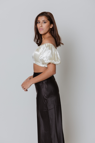 Square Puff Sleeve Crop Top in Cream