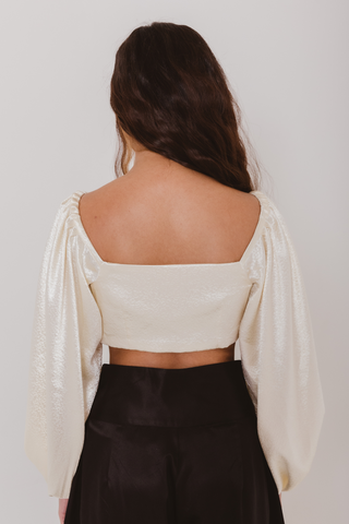 Sweetheart Long Puff Sleeve Crop Top in Cream