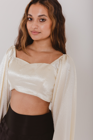 Sweetheart Long Puff Sleeve Crop Top in Cream