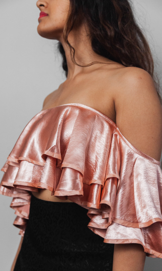 Bardot Frill Crop Top - Blush